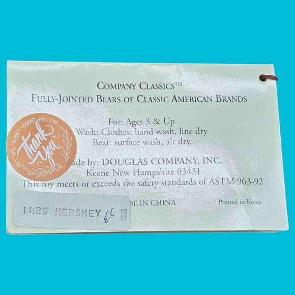 1995 Hershey's Teddy Bear Jointed Vintage 11" Plush with Tags by Douglas Company - Picture 14 of 14